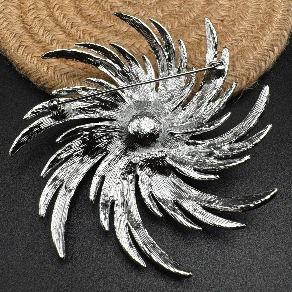 Vintage Sarah Coventry Silver Tone Swirl Sunburst Faux Pearl Brooch Signed Pin